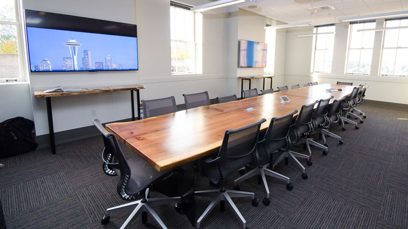 large conference room with wood table